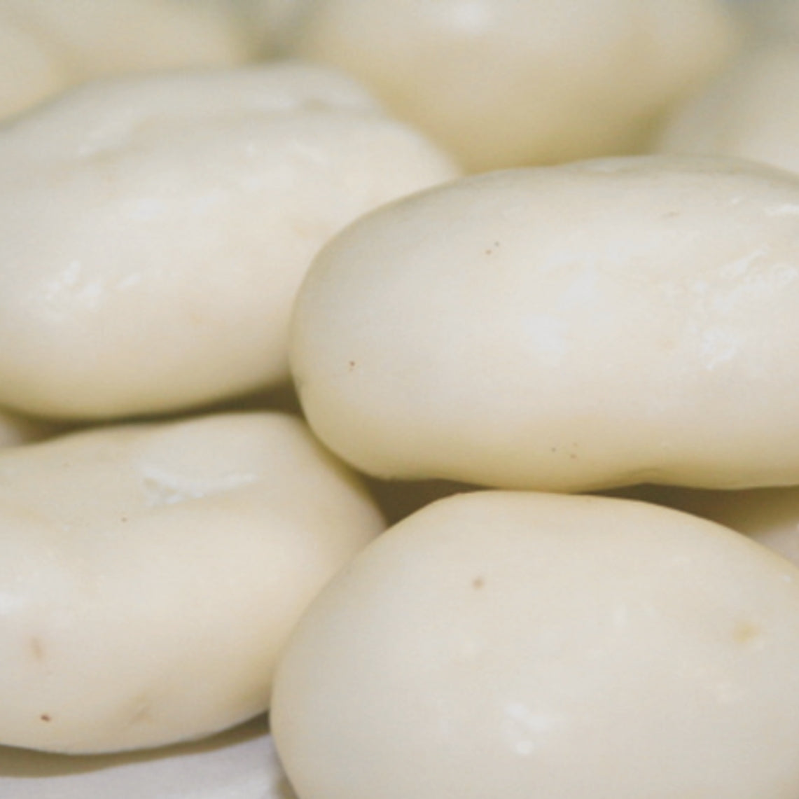 Close-up of white eggs on a light background