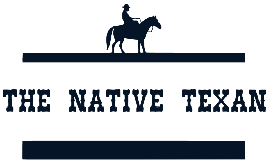 Logo of 'The Native Texan' with a silhouette of a person on a horse.