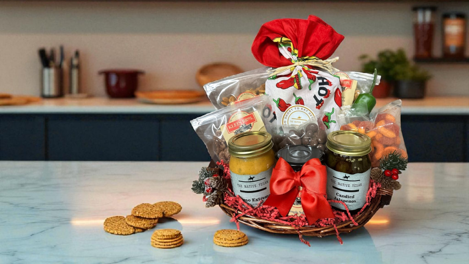Texas gourmet gift basket with jams, sauces, and pickles from Native Texan Foods