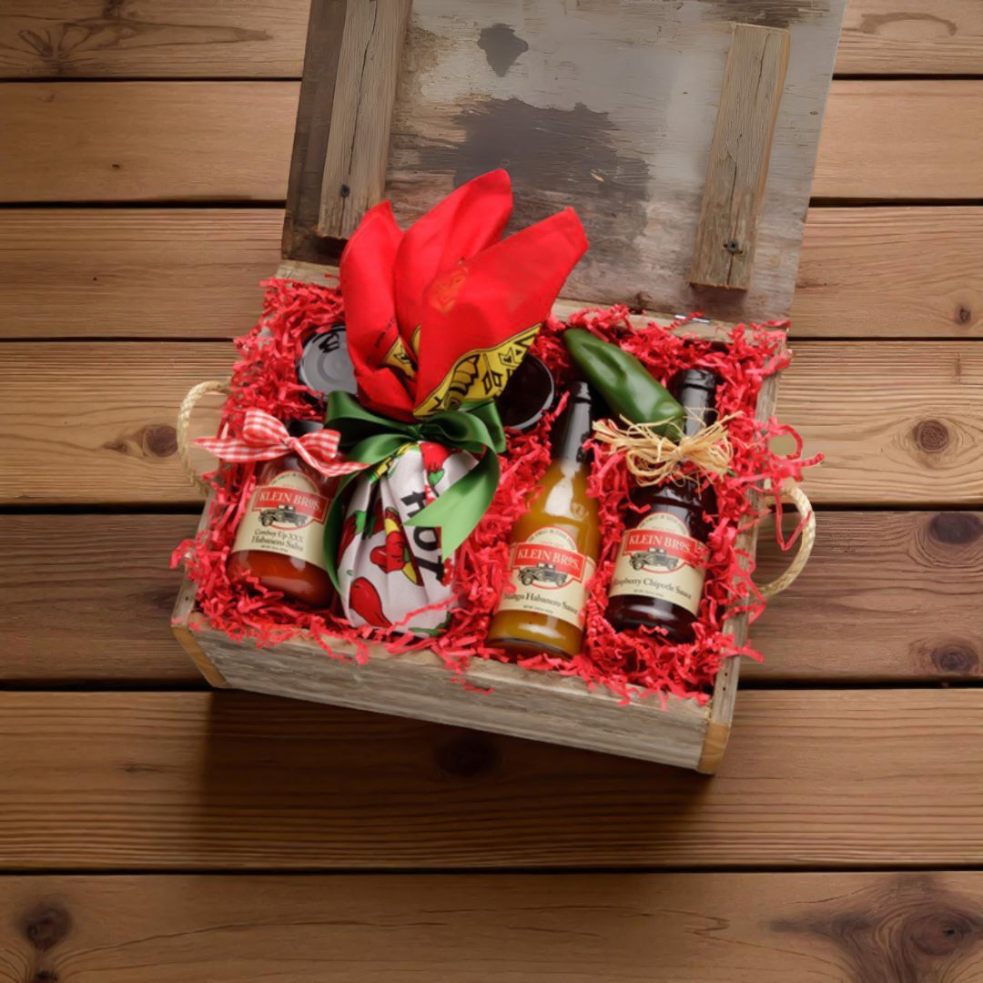 TNT Sauce & Salsa Lovers Barnwood Gift Box with Texas gourmet sauces and salsas