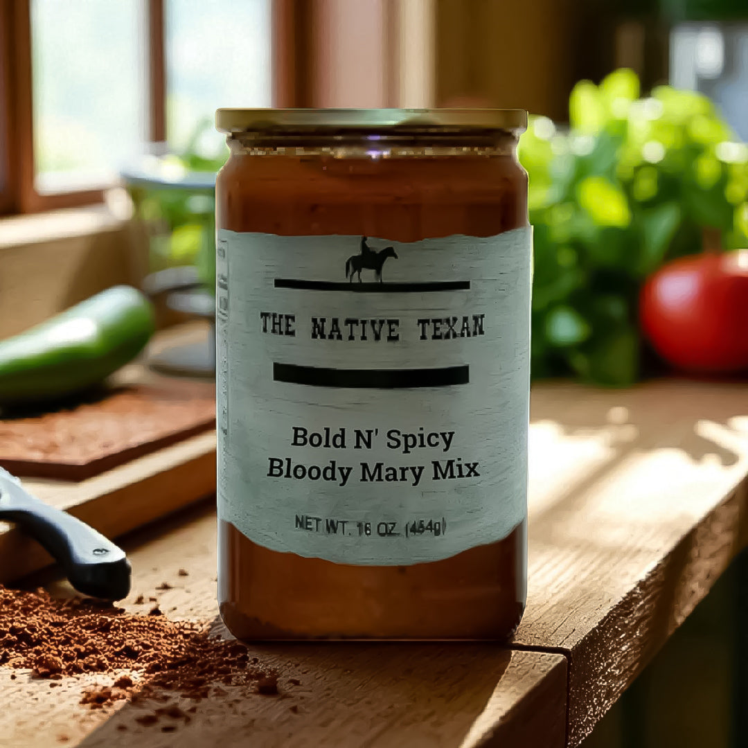Bold N' Spicy Bloody Mary Mix 24 oz bottle with zesty Texas flavor.